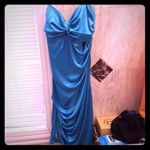 freewithpurchase blue shiny strappless dress